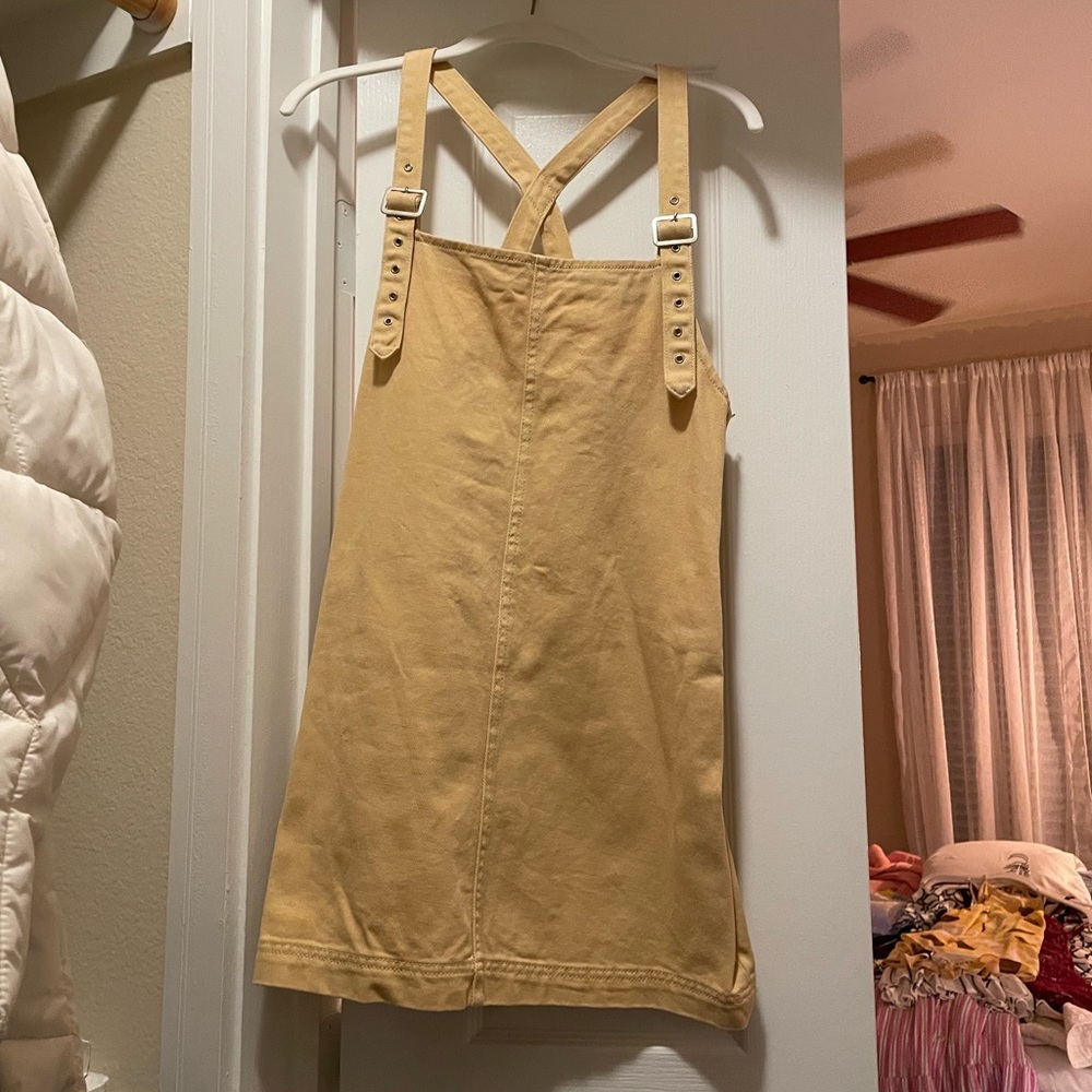 Some days lovin pale yellow overall dress small adjustable straps short layering